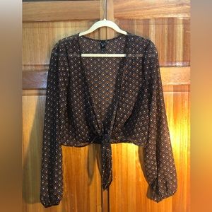 Windsor Tie-Front Sheer Chiffon Top- M